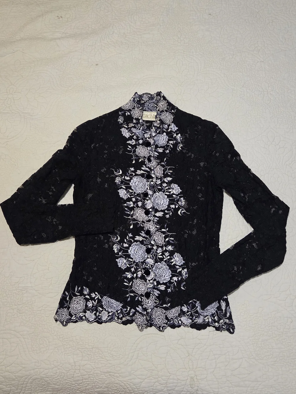 Black Lace Floral Embroidered Blouse - Picture 1 of 5